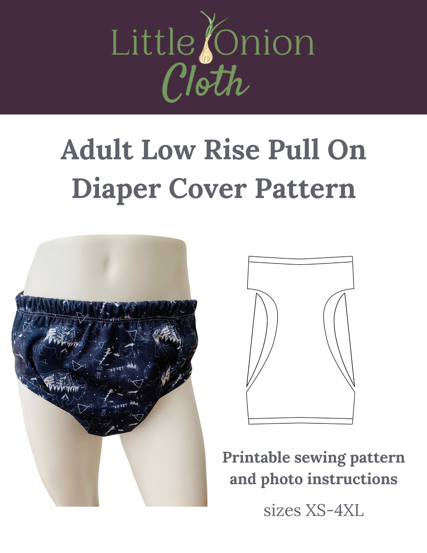 Adult Low Rise Diaper Cover Sewing Pattern