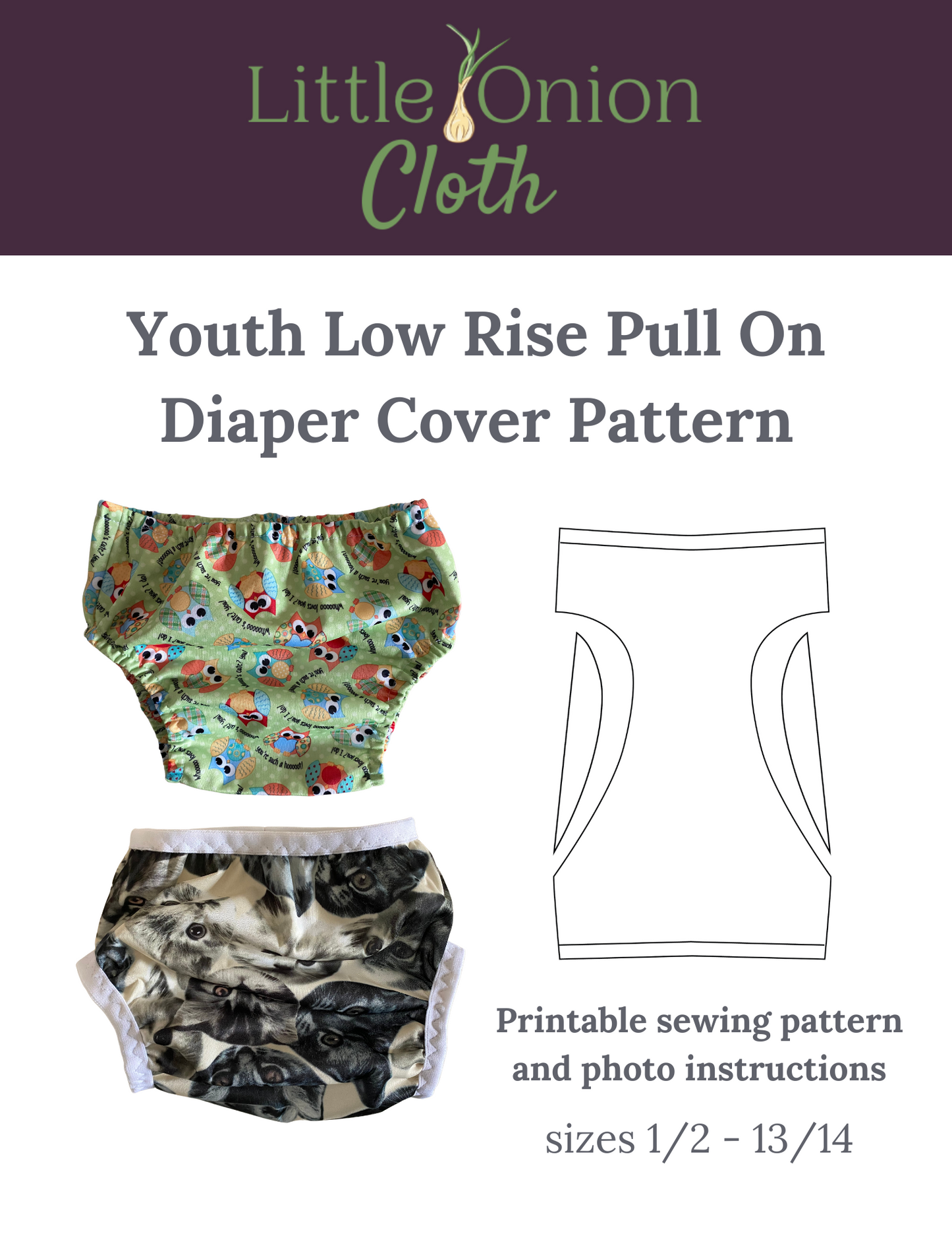 Youth Low Rise Pull On Diaper Cover Sewing Pattern