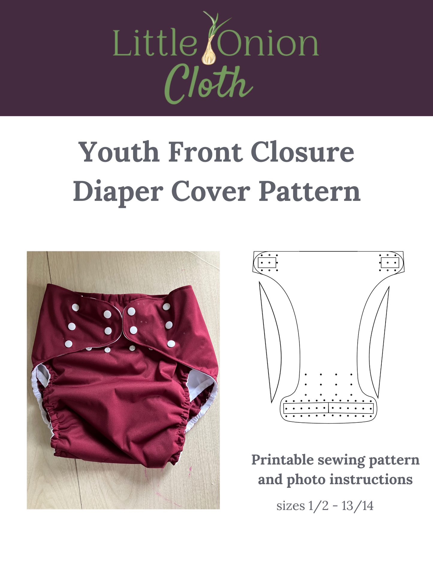 Youth Front Closure Diaper Cover Sewing Pattern